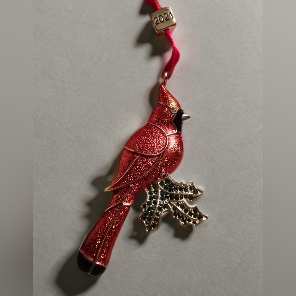 Monet 2021 Cardinal Ornament – Red & Gold with Crystal Accents